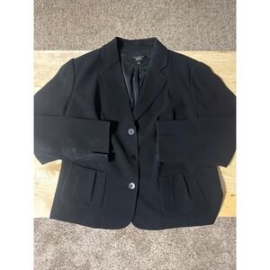 Talbots Black‎ 3-Button Blazer Jacket Women Petites 14W Pleated Pockets Workwear